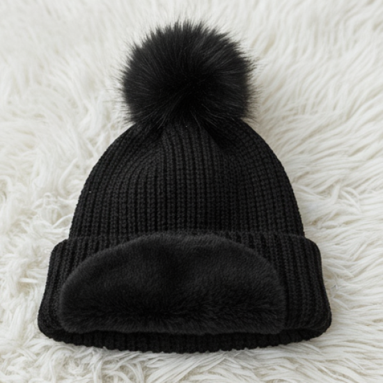 Cap for Winter Woolen Knitted Black Inside Fur Caps