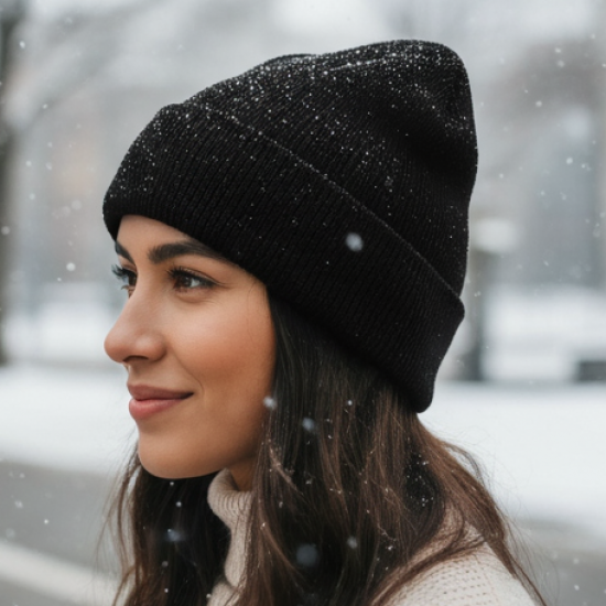 Cap for Winter Woolen Knitted Black Inside Fur Caps (1 Pc / Mix Design & Color)