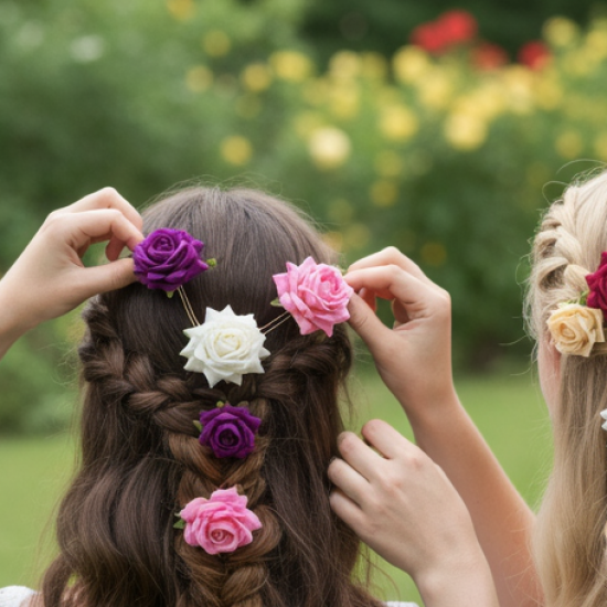 Colourful Flowing Flower Hair Pin (12 Pcs Set / Mix Color)