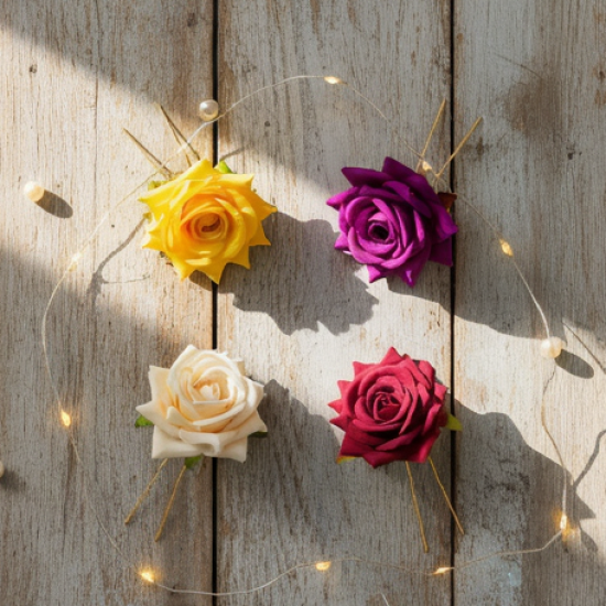 Colourful Flowing Flower Hair Pin (4 Pcs Set / Mix Color), Hair accessories