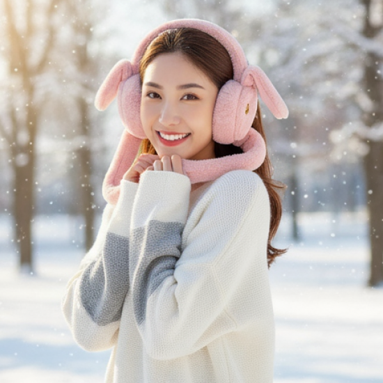 Cute Jumping Rabbit Ear Plush Winter Earmuffs (1 Pc)