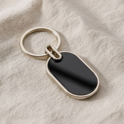 Elegant Black & Silver Oval Metal Keychain (1 Pc)
