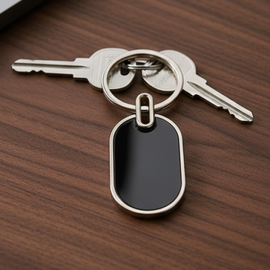 Elegant Black & Silver Oval Metal Keychain (1 Pc)