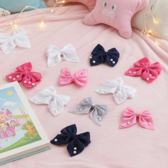 Hair Bow Knot Clip Suitable For Girls (12 Pc / Multicolour & Mix Design) Hair accessories