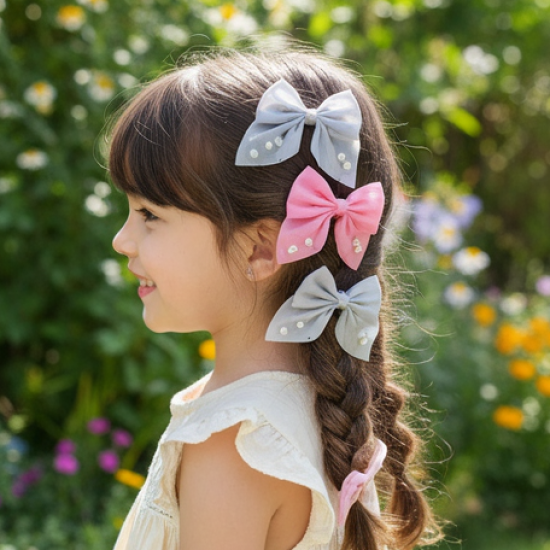 Hair Bow Knot Clip Suitable For Girls (12 Pc / Multicolour & Mix Design) Hair accessories