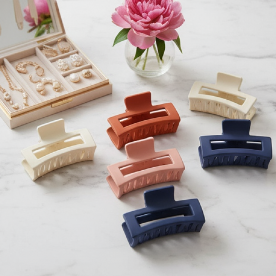 Matte Finish Rectangle Hair Claw Clip for Women and Girls – Assorted Color Pack – 12 Pc