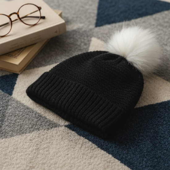 Men's and Women's Skull Slouchy Winter Woolen Knitted Black Inside Fur Beanie Cap.