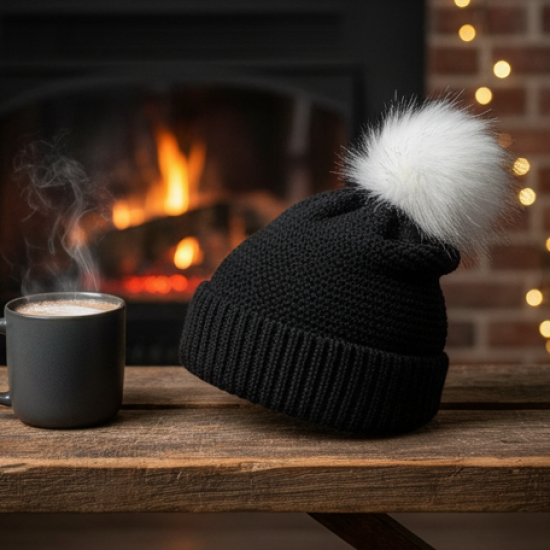 Men's and Women's Skull Slouchy Winter Woolen Knitted Black Inside Fur Beanie Cap.