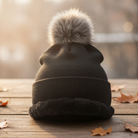 Men's and Women's Skull Slouchy Winter Woolen Knitted Black Inside Fur Beanie Cap. FB