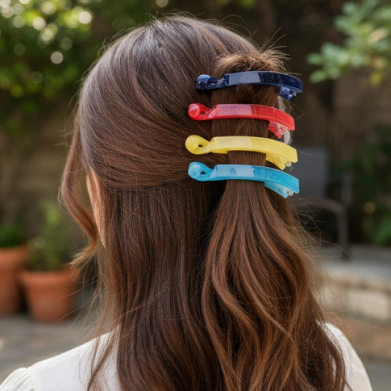 Multicolor Plastic Banana Hair Clips Set (12 Pc)