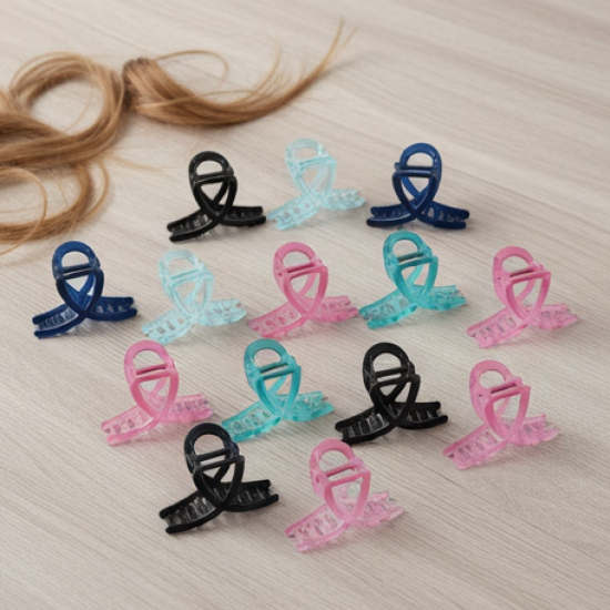 Plastic Hair Clamp Grip, Simple Matte Hair Barrette Clamp (12 Pc /  Mix Design)