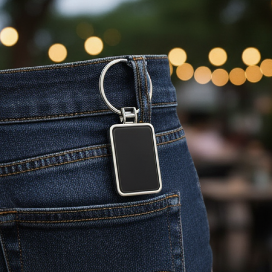 Premium Rectangular Black & Silver Metal Keychain (1 Pc)