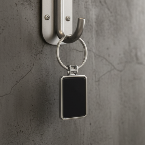Premium Rectangular Black & Silver Metal Keychain (1 Pc)