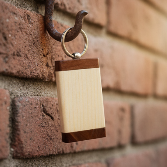 Premium Wooden Keychain with Dual Tone Finish (1 Pc)