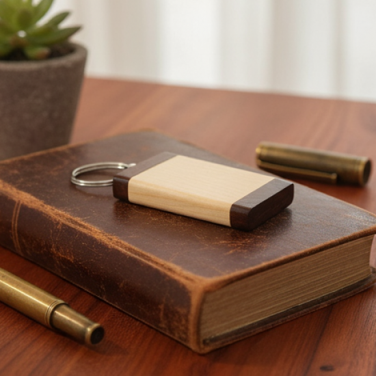 Premium Wooden Keychain with Dual Tone Finish (1 Pc)