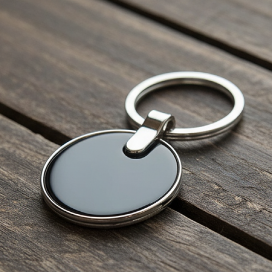 Sleek Black Round Metal Keychain (1 Pc)