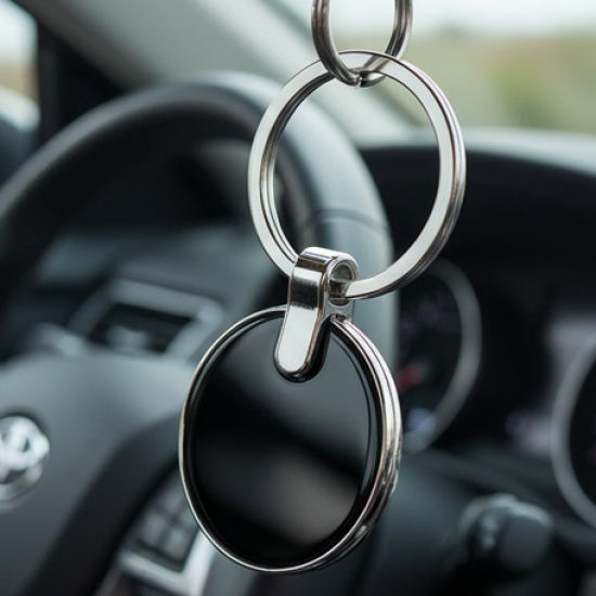 Sleek Black Round Metal Keychain (1 Pc)