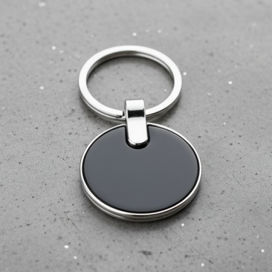 Sleek Black Round Metal Keychain (1 Pc)