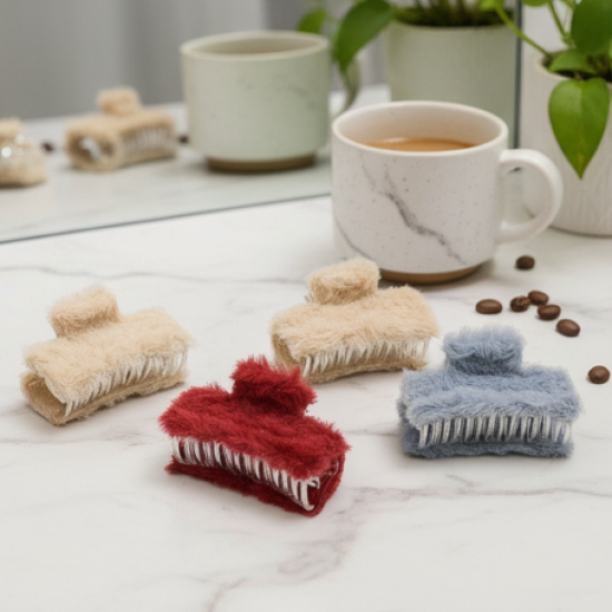 Soft Velvet Furry Hair Clutcher Clips Set (12 Pc)