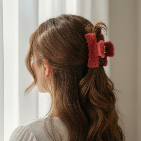 Soft Velvet Furry Hair Clutcher Clips Set (12 Pc)