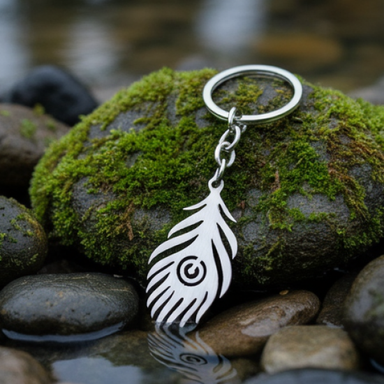 Stylish Stainless Steel Peacock Feather Keychain (1 Pc)
