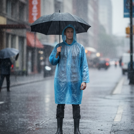 Ultra Lightweight Disposable Raincoat with Hood for Adults (1 Pc)