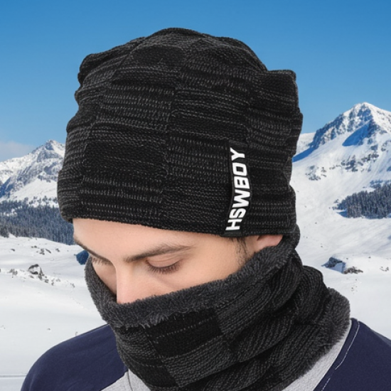 Ultra Soft Unisex Woolen Beanie Cap Plus Muffler Scarf