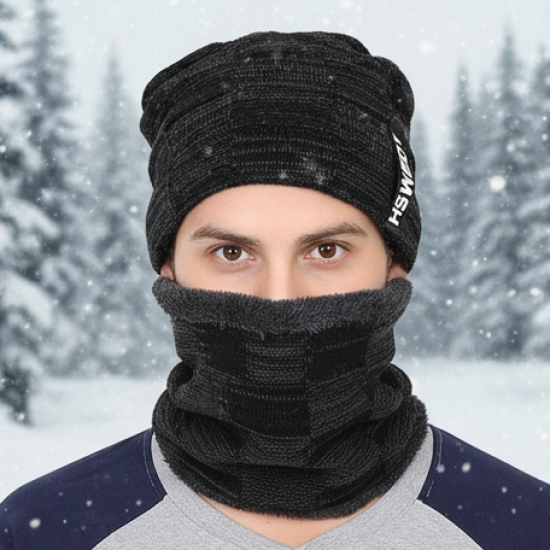 Ultra Soft Unisex Woolen Beanie Cap Plus Muffler Scarf