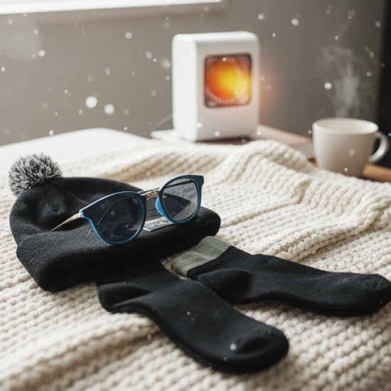 Winter Warm Set- Bennie hat, Room Heater, Sunglasses And Socks (5 Pcs Combo)