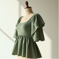 Women's Ruffle Sleeve Peplum Top