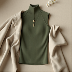 Ribbed Mock-Neck Sleeveless Tank