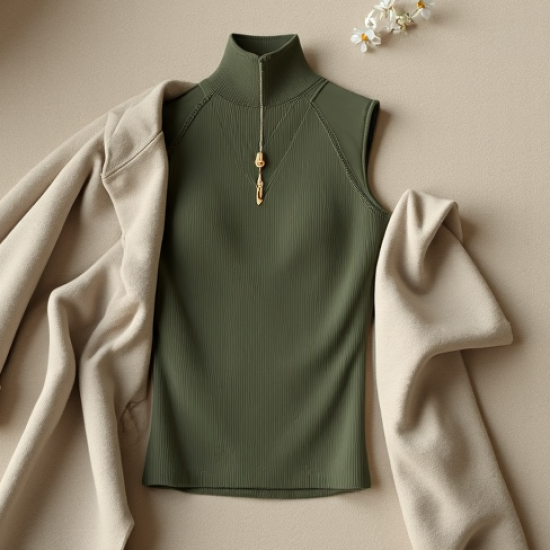 Ribbed Mock-Neck Sleeveless Tank