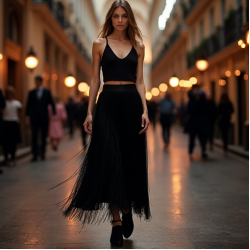 Women's Dramatic Fringe Midi Skirt