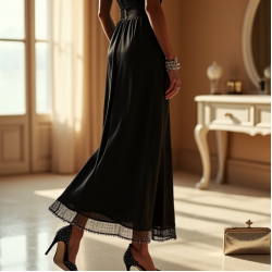 Women's Embellished Hem Midi Skirt