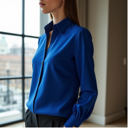Women's Cobalt Statement Collar Blouse