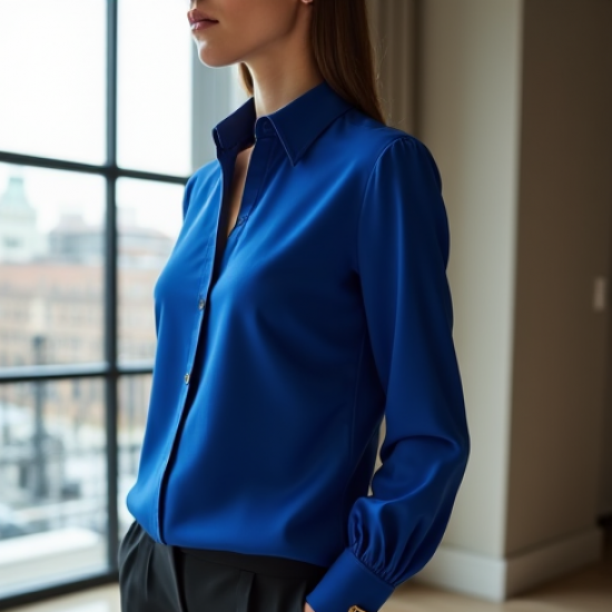 Women's Cobalt Statement Collar Blouse