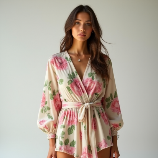 Women's Floral Print Wrap Top