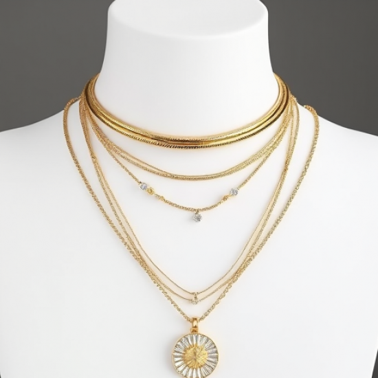 Gold-Tone Layered Pendant Choker Necklace