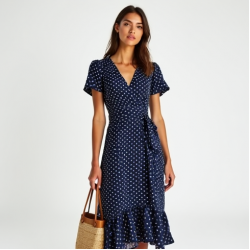 Wrap-Around Polka Dot Midi Dress