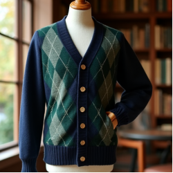 Women's Navy Argyle Cardigan