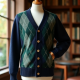 Women's Navy Argyle Cardigan