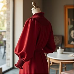 Women's Ruby Red Smocked Neck Blouse