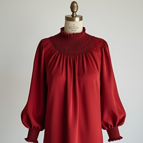 Women's Ruby Red Smocked Neck Blouse