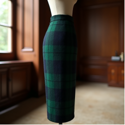 Vintage Plaid Office Pencil Skirt