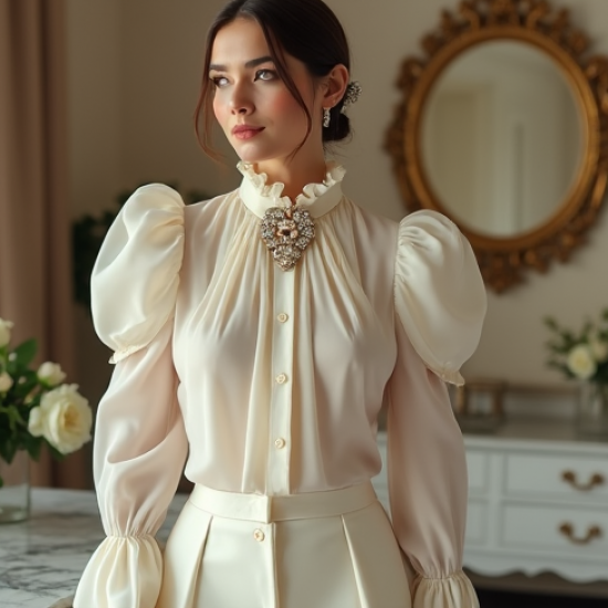 Women's Brooch-Embellished Blouse