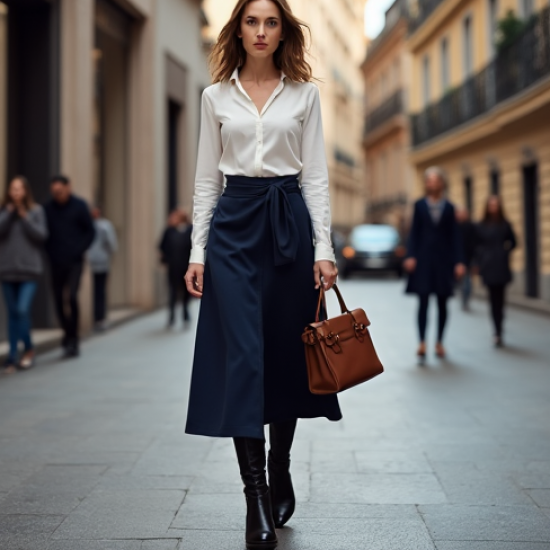 Faux-Wrap Knit Comfort Skirt