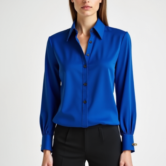 Women's Cobalt Statement Collar Blouse