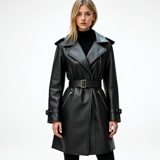 Women's 80s-Inspired Faux Leather Coat