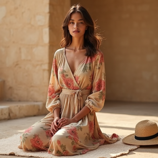 Women's Boho Flowy Maxi Dress