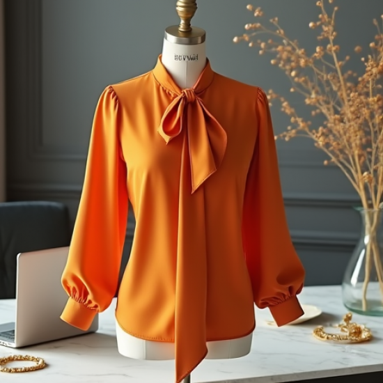 Women's Tangerine Tie-Neck Shirt